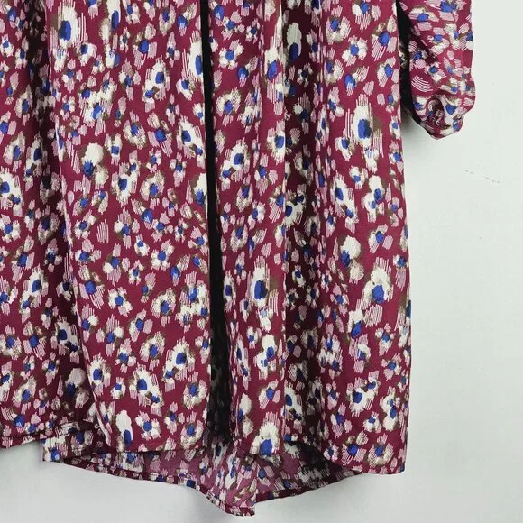 Umgee Plus Wine Mix Animal Print Silky Baby Doll w/ Pockets Long Sleeve Dress 1X - Picture 5 of 8